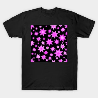 Hot Pink Stars on Black T-Shirt